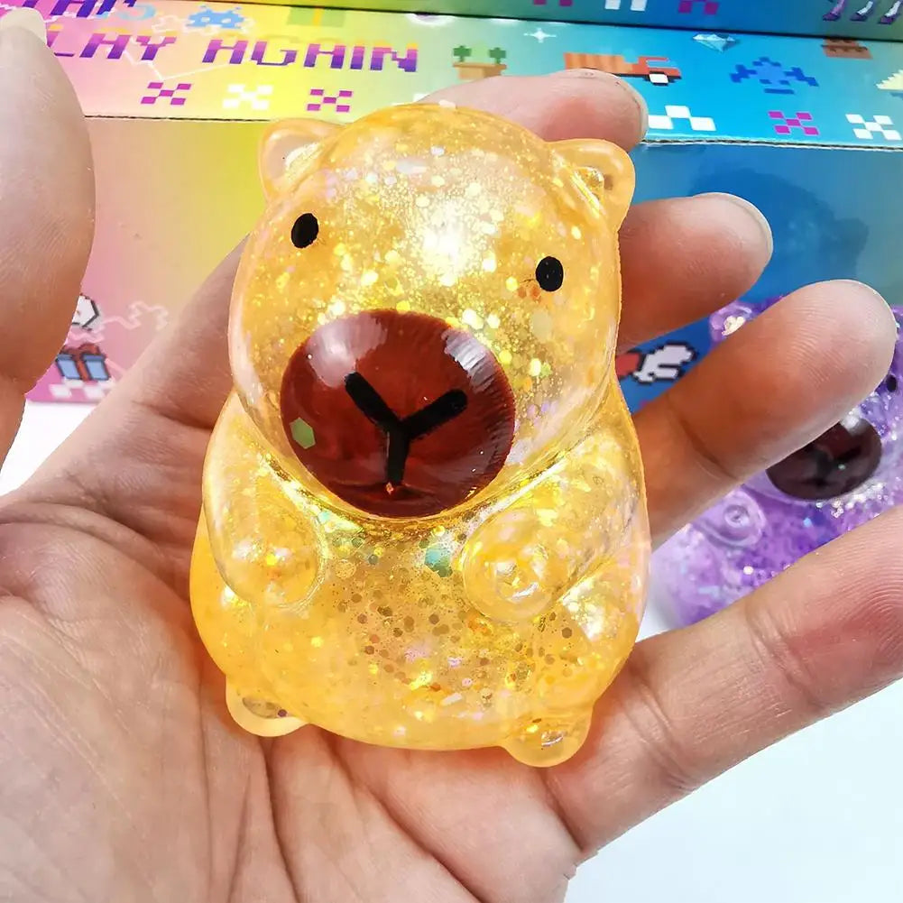 Glitter Capybara Squishy Toy Stress Relief Toy Hand Squeeze Fidget Decompression Toy for Adults Kids Gift