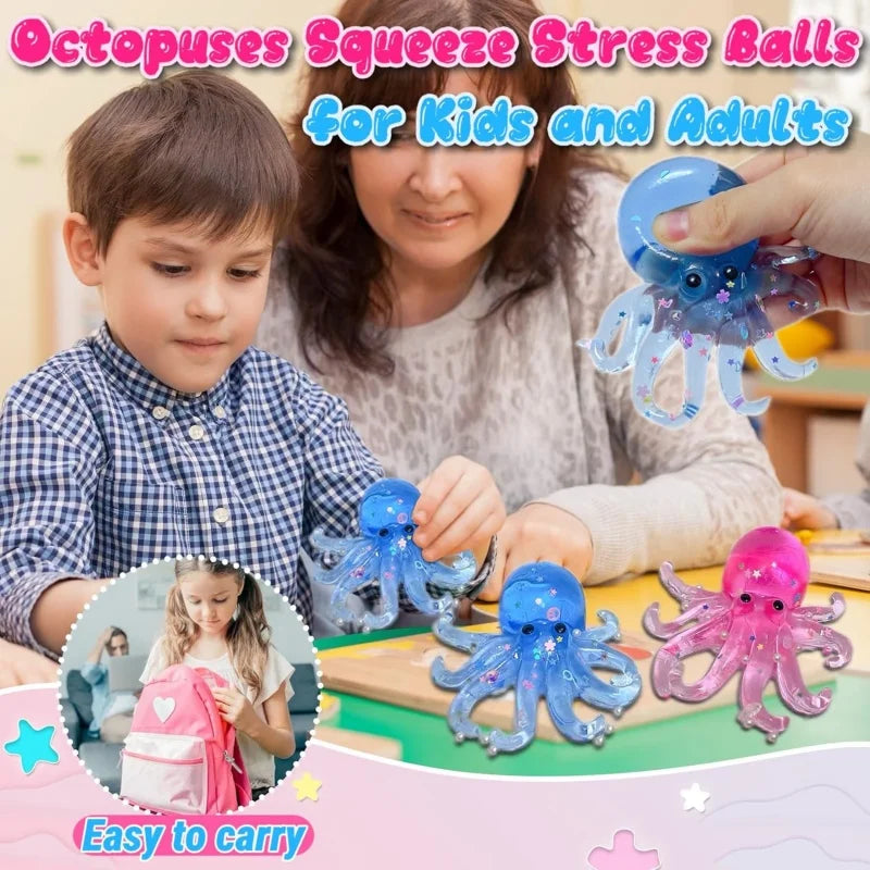 Glitter Octopus Taba Squishy Sugar Stress Ball for Kids Cute Animals Squeeze Fidget Toy Squishy Ocean Sensory Decompression Gift