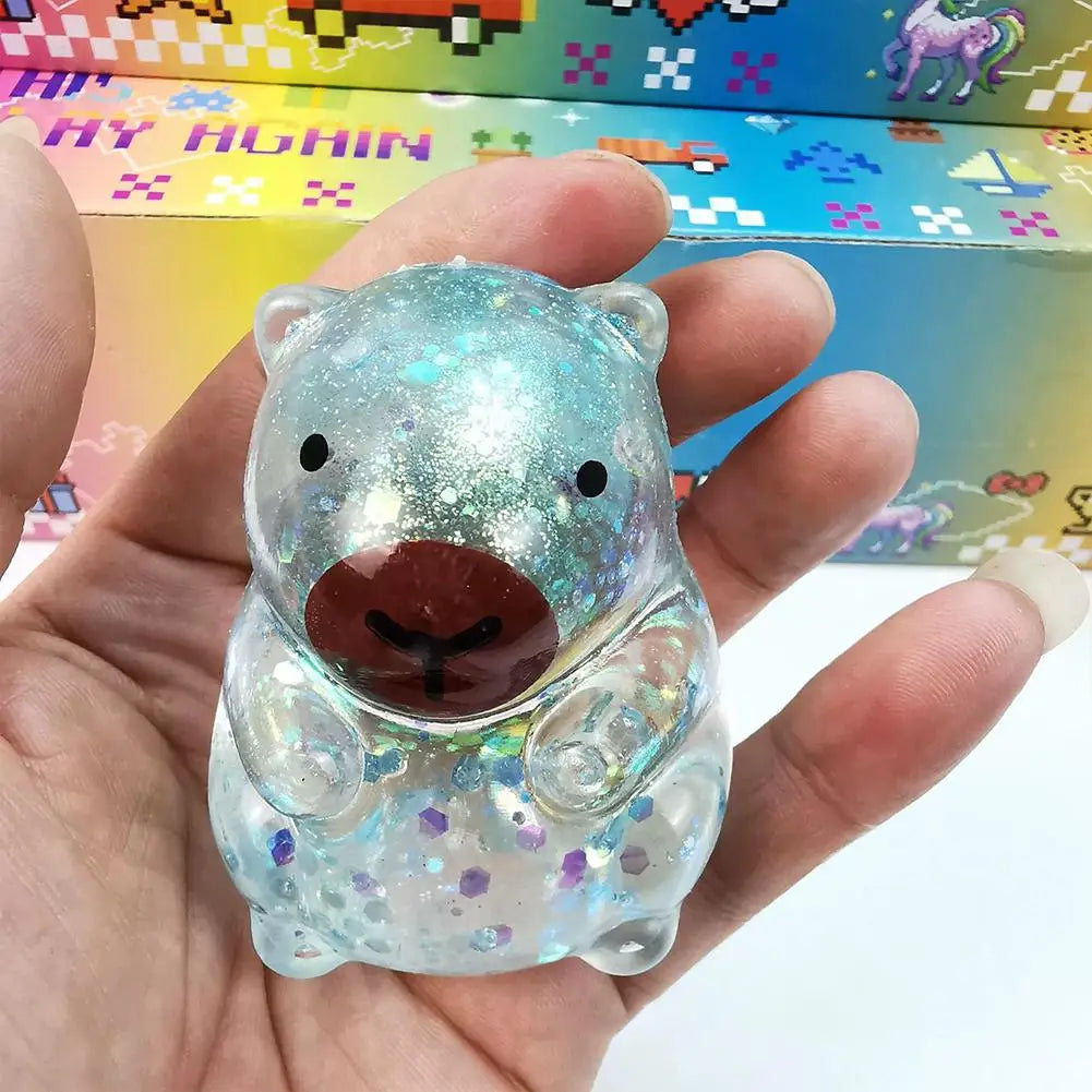 Glitter Capybara Squishy Toy Stress Relief Toy Hand Squeeze Fidget Decompression Toy for Adults Kids Gift