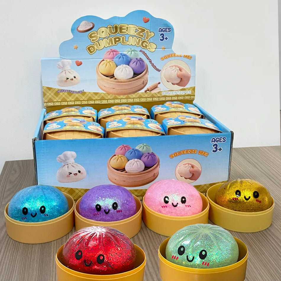 Dumpling Squishy Cute Colorful Bun Toy Slow Rising Stress Relief Fidget Toy for Kids Adults Anti-Anxiety Gif