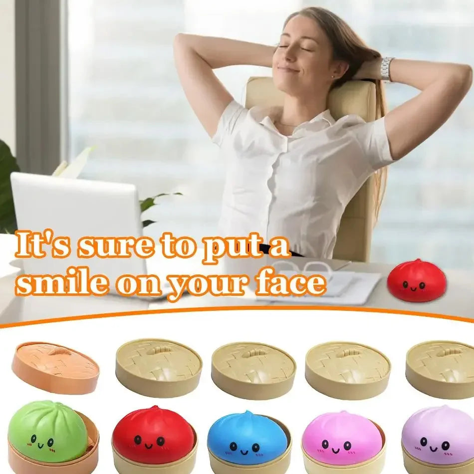 Dumpling Squishy Cute Colorful Bun Toy Slow Rising Stress Relief Fidget Toy for Kids Adults Anti-Anxiety Gif