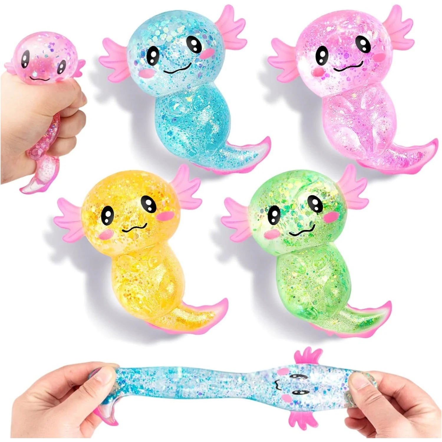 Squishy Axolotl Stress Relief Toy Glitter Malt Sugar Amphibian Fidget Toy for Kids Soothing Birthday Party Favors Gift