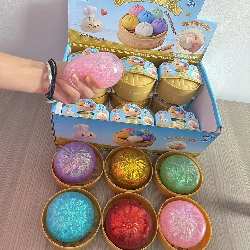 Dumpling Squishy Cute Colorful Bun Toy Slow Rising Stress Relief Fidget Toy for Kids Adults Anti-Anxiety Gif