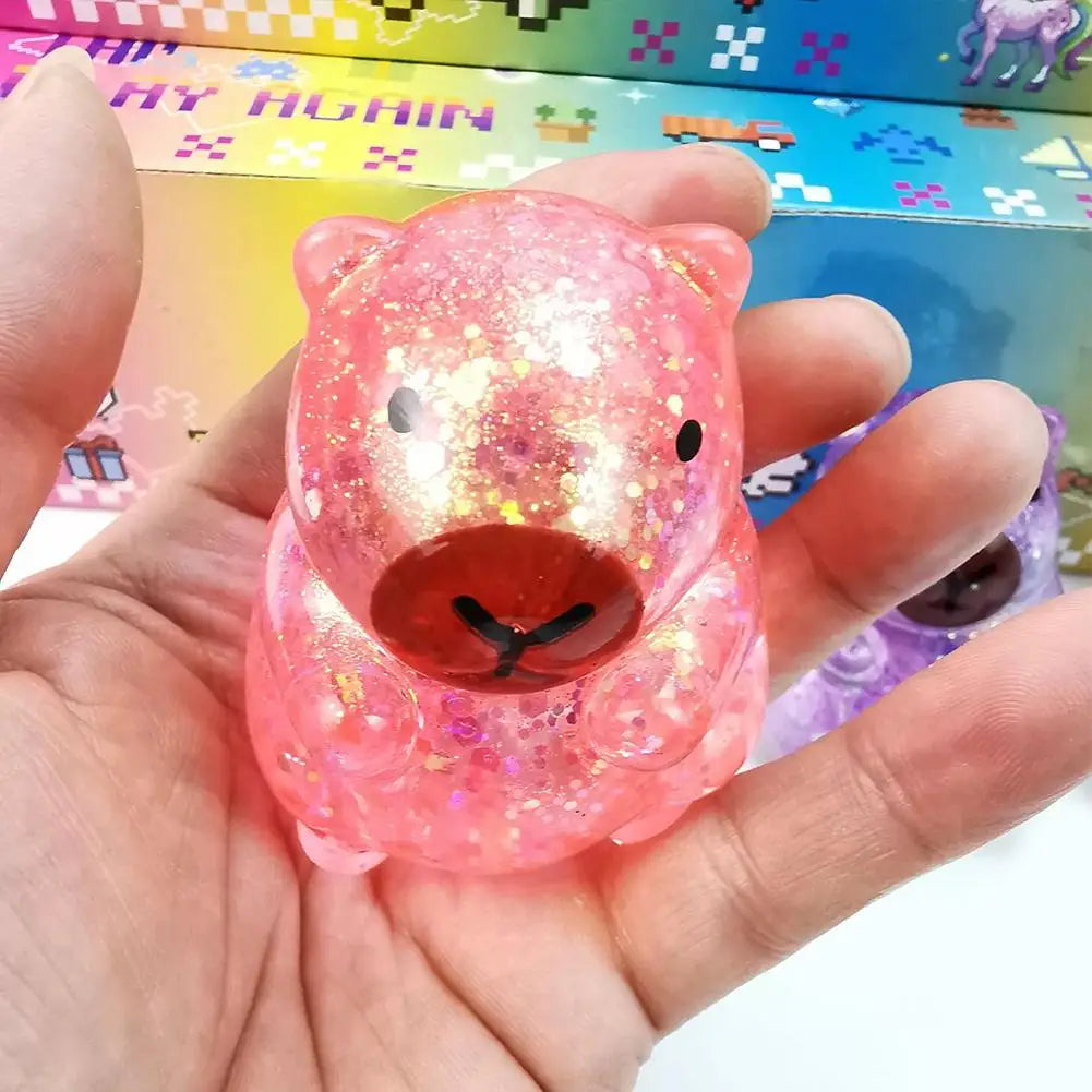 Glitter Capybara Squishy Toy Stress Relief Toy Hand Squeeze Fidget Decompression Toy for Adults Kids Gift