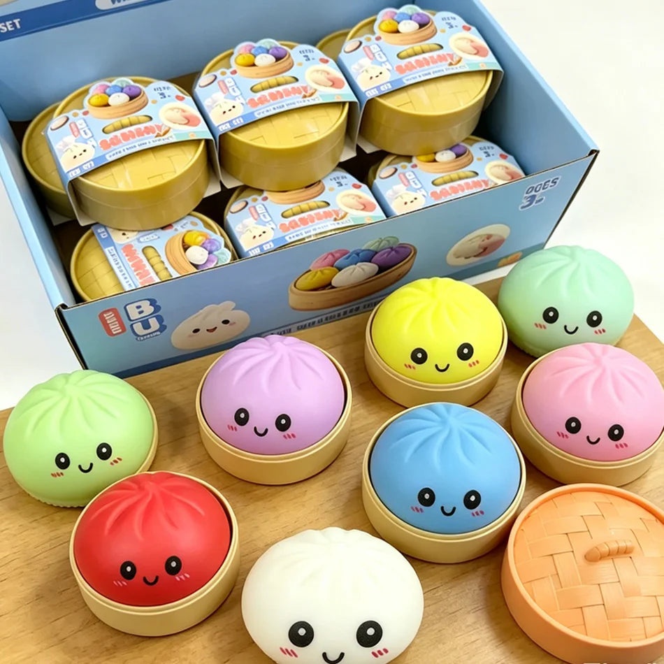 Dumpling Squishy Cute Colorful Bun Toy Slow Rising Stress Relief Fidget Toy for Kids Adults Anti-Anxiety Gif